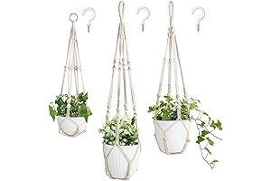 Mkono 3-Pack Creamy Macrame Hanging Planter Heaven Without Tassels