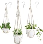 Mkono 3 Pack Macrame Plant Hangers Indoor Different Size Hanging Planter Basket Flower Pot Holder with Beads No Tassels 35"/29"/23", Medium, Black