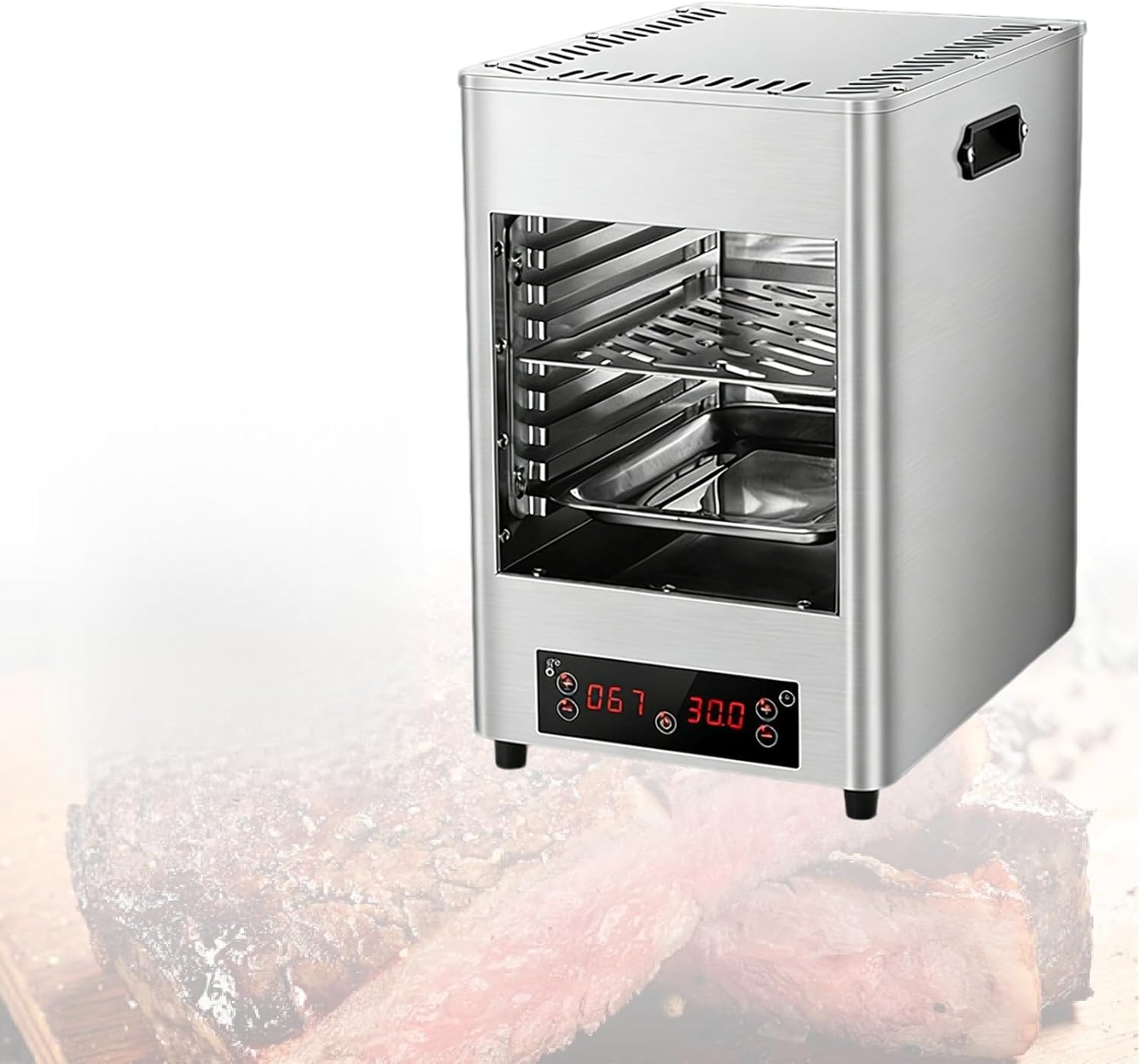 1700W Indoor Oven | 8-Rack Grill | 30-Minute Timer, Maximum Temperature Up to 1450℉, Steak Oven, Commercial Electric Oven, with 1 Baking Tray, 1 Grill Rack and Handle Metallic