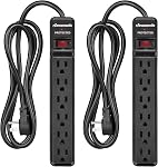 DEWENWILS 2-Pack 6-Outlet Surge Protector Power Bar, Flug Plug Power Strip with 6Ft Extension Cord Indoor, Protected Indicator Light, 15 Amp Circuit Breaker, 560 Joules, Wall Mount, Black, UL Listed