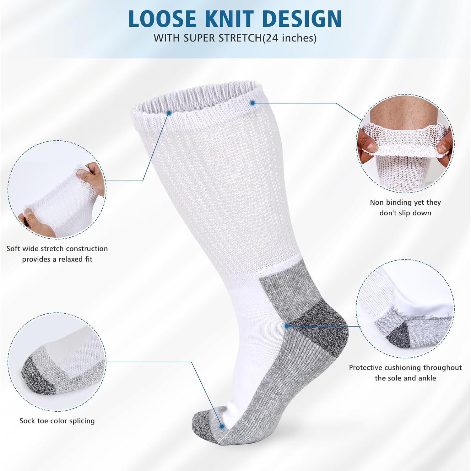 Diabetic Socks for Men and Women, Non-Binding Top Wide Calf Loose Fit and Stretchy, Diabetic Crew Socks for Men - Image 4