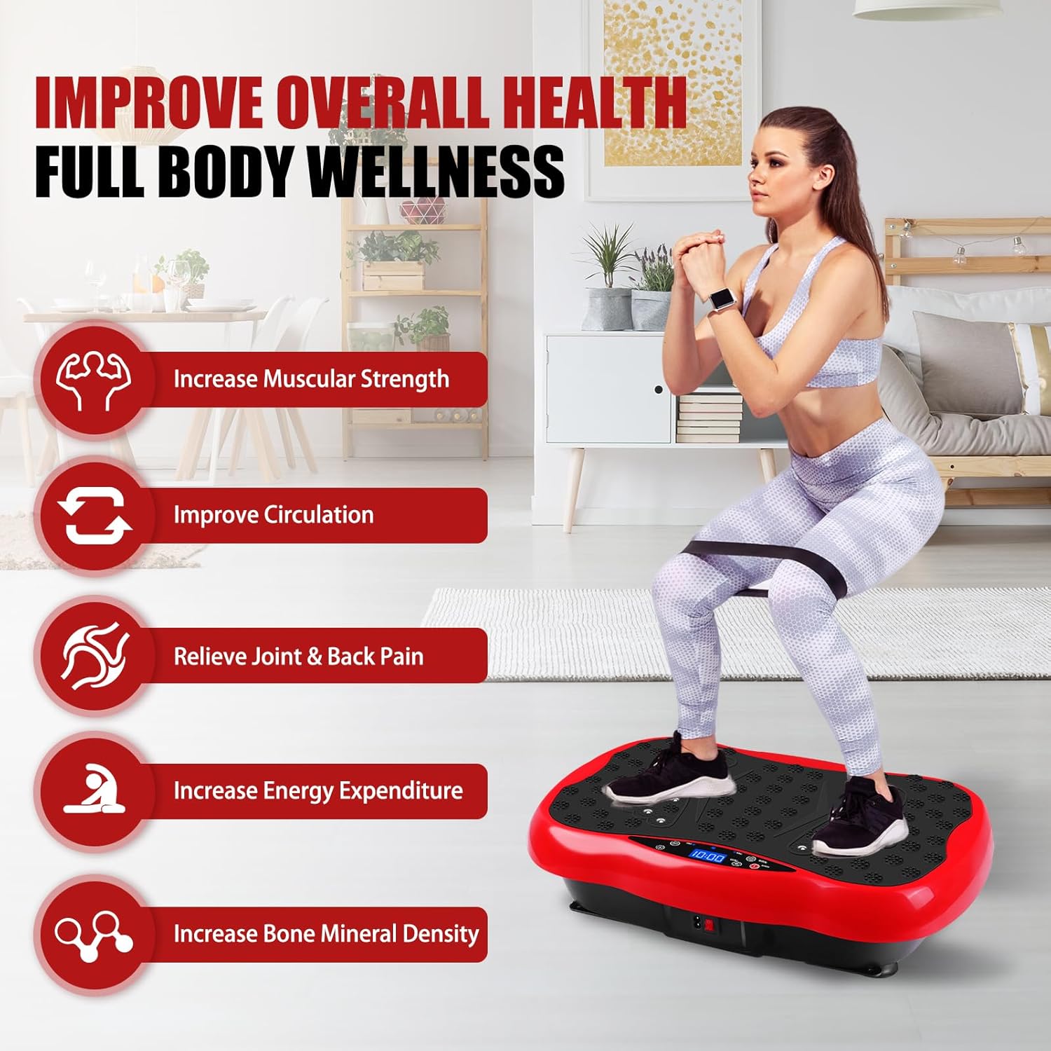 Vibration plate exercise machine, health and fitness full body vibration platform, portable vibration platform for weight loss, home fitness for weight loss, lymph drainage, w/resistance band+remote Vibration plate exercise machine, health and fitness full body vibration platform, portable vibration platform for weight loss, home fitness for weight loss, lymph drainage, w/resistance band+remote