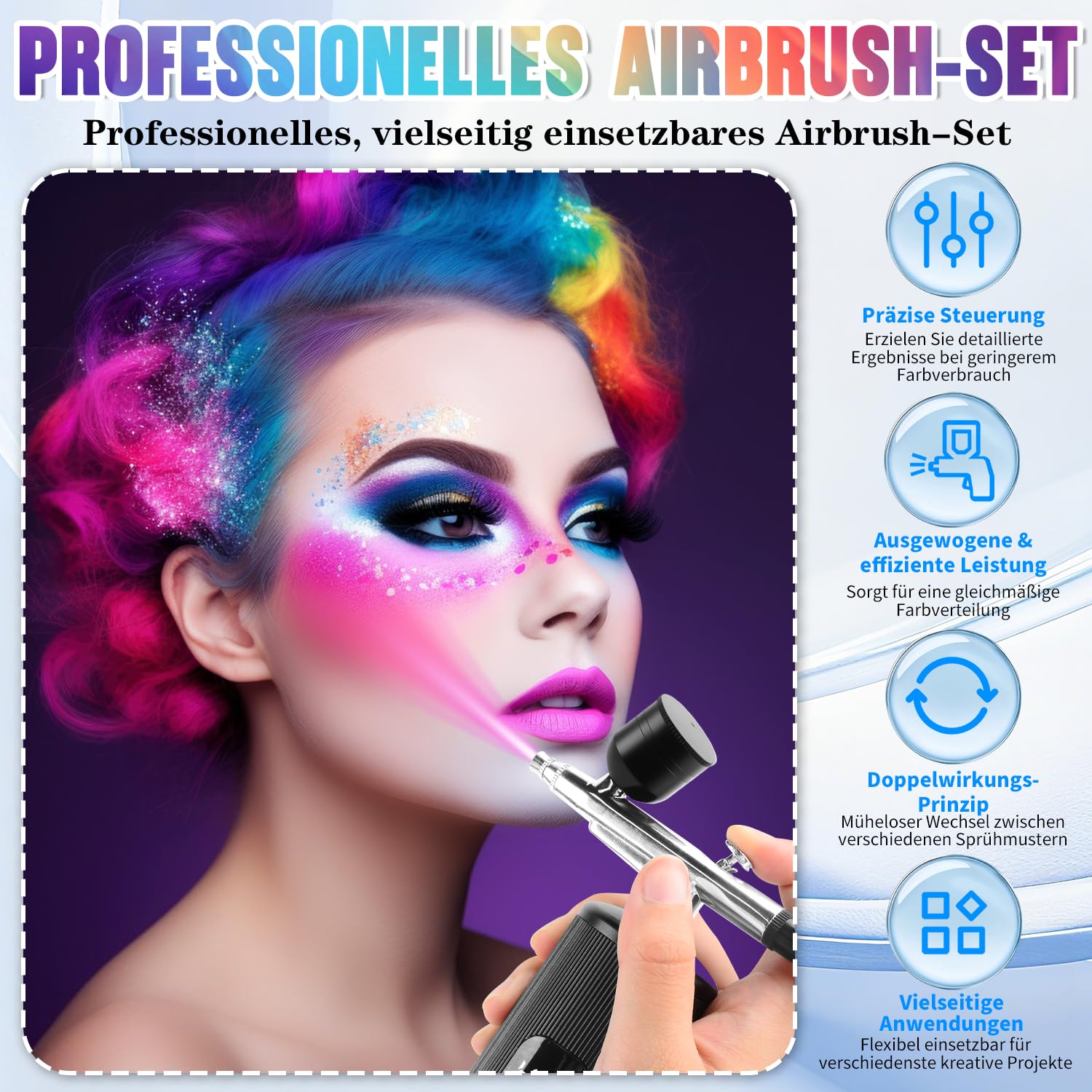 Airbrush-Set mit Kompressor, 48PSI Hochdruck tragbarer Airbrush, 6000 mAh Airbrush-Kompressor, Airbrush-Set für Nagelkunst, Malerei, Kuchen-Dekoration, Make-up