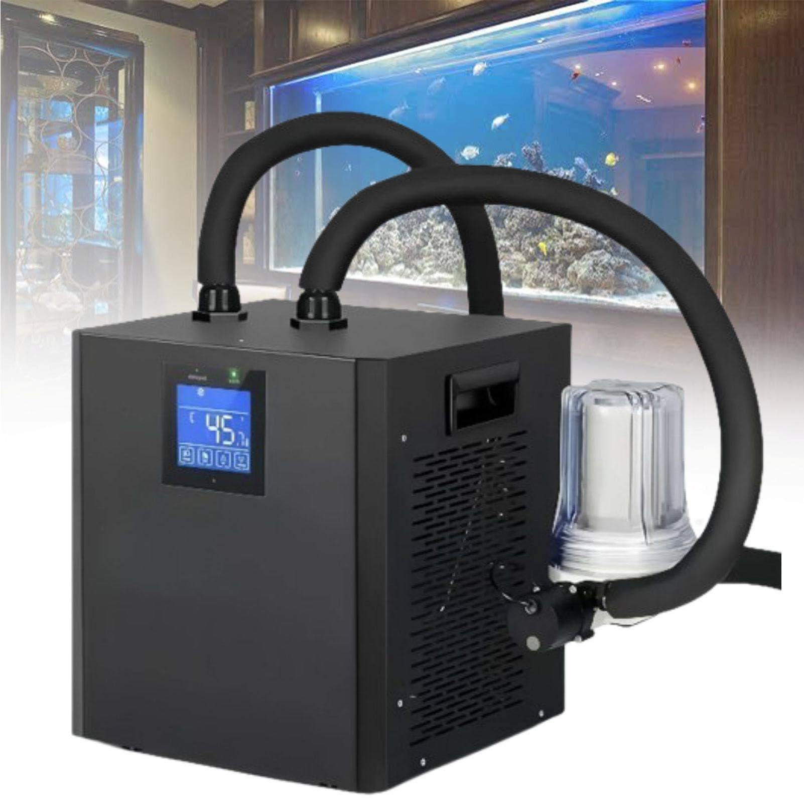 MhWrughts Aquarium Chiller, Built-in Dual Water Pumps Water Cooling System, 600W 1/3HP Fish Tank Cooler with External Filter Cotton for Coral, Marine Fish and Jellyfish