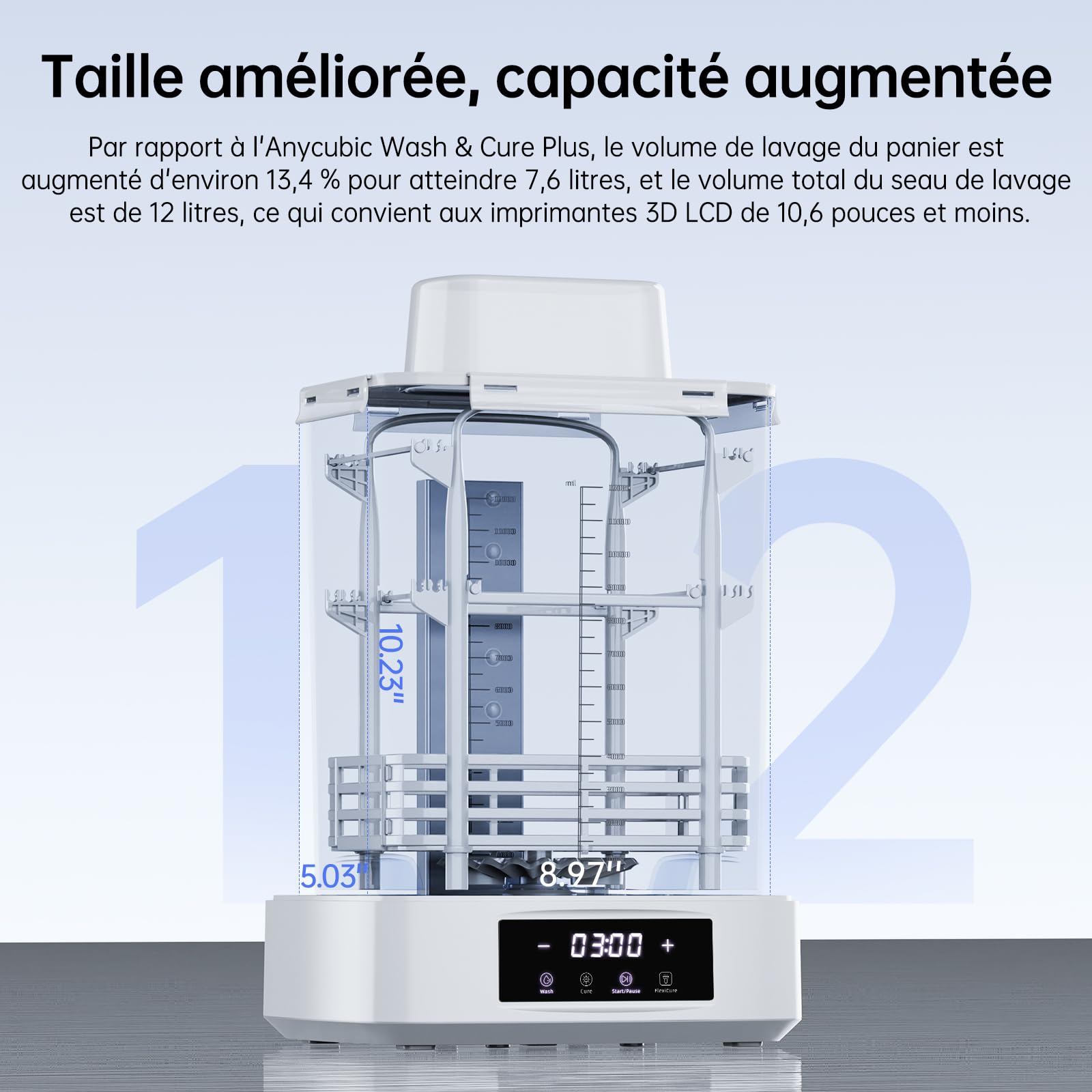 ANYCUBIC Wash and Cure 3 Plus avec éclairage du col de Cygne, Design à Double Couche et économie d'IPA, pour Imprimante 3D Photon Mono 4 Series/M7/M7 Pro/X 6Ks/Mars 4/Saturn Series,228x128x260mm