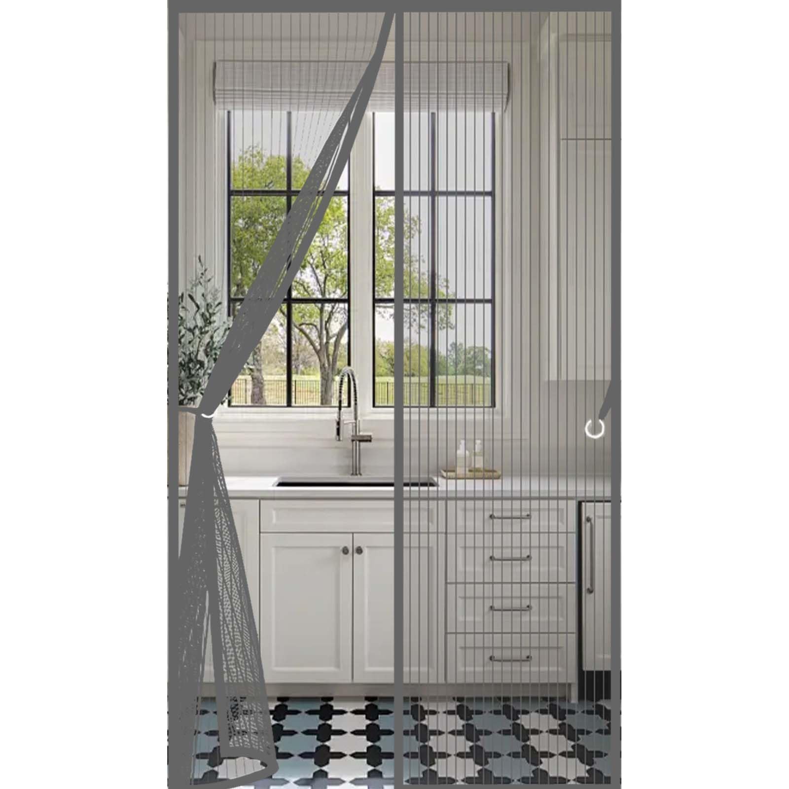 Magnetic Fly Screen Door 169 x 255 cm Powerful Magnets and Full Frame Magic Tape, No Drill Installation Mosquito Proof Door Curtains Lets Fresh Air in, Hundreds of Sizes, Grey