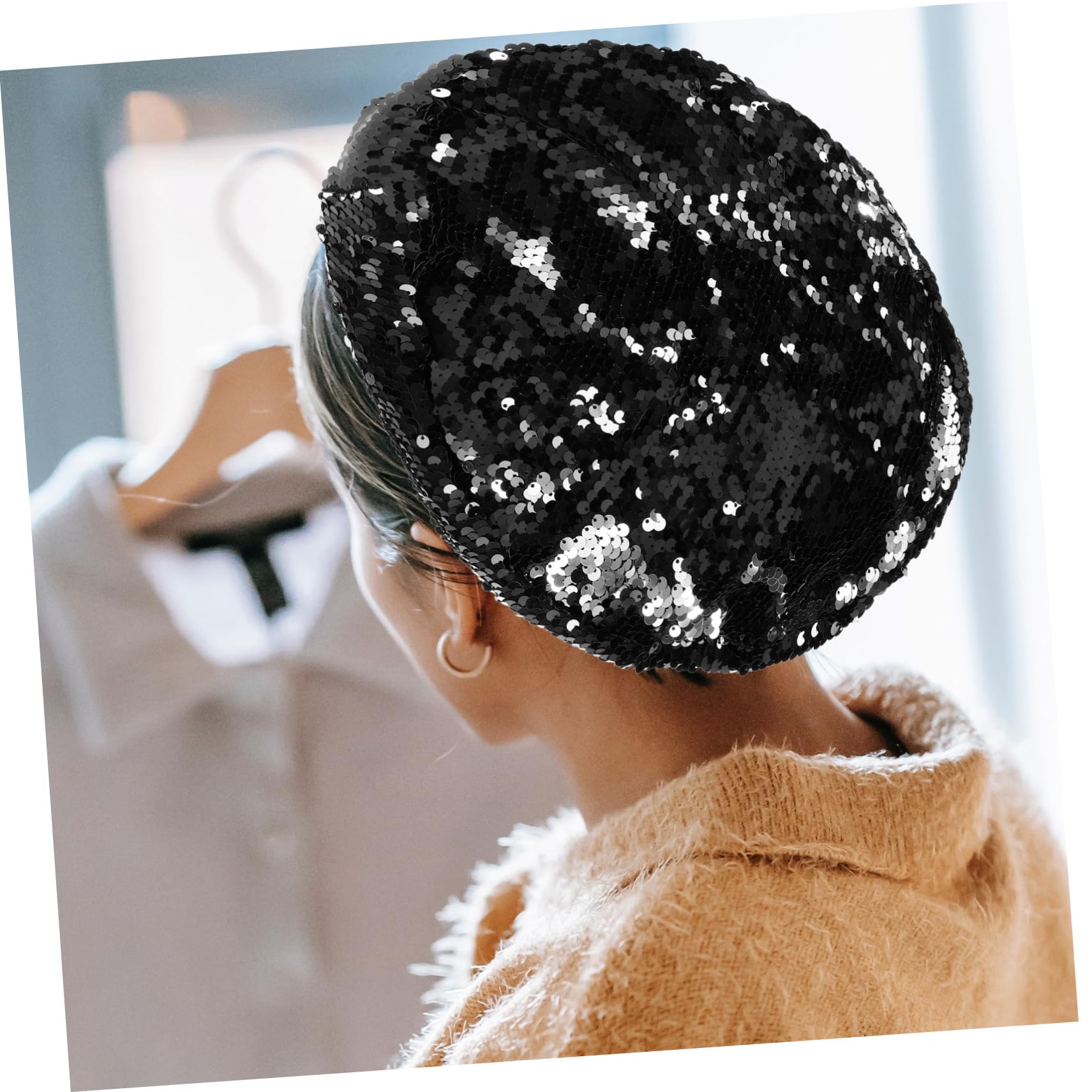 GAROZATION Chic Sequin Beret Hats for Women French Beret Vintage Style Warm and Stylish Black