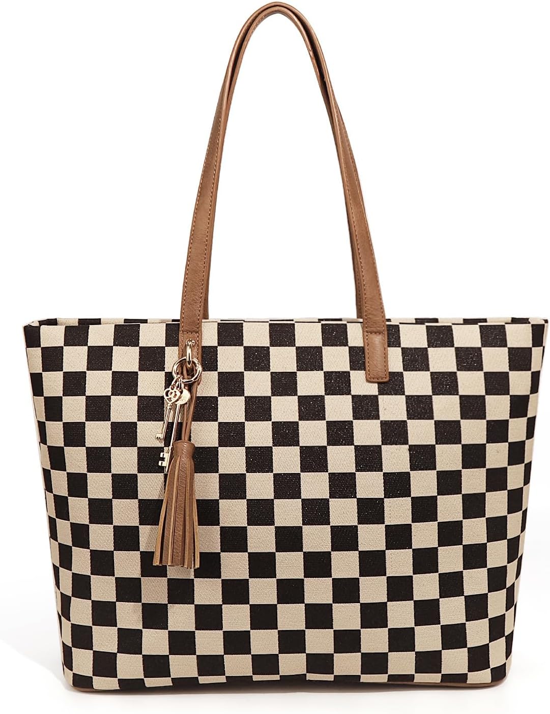Checkered Tote Bag for Women Large Tote Handbags Checkered Shoulder Purses for Work Shopping Daily