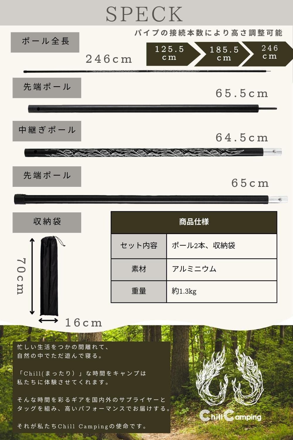 m3155 キャンプ アルミポール セット  peak 色々 TP-080_main.jpg
