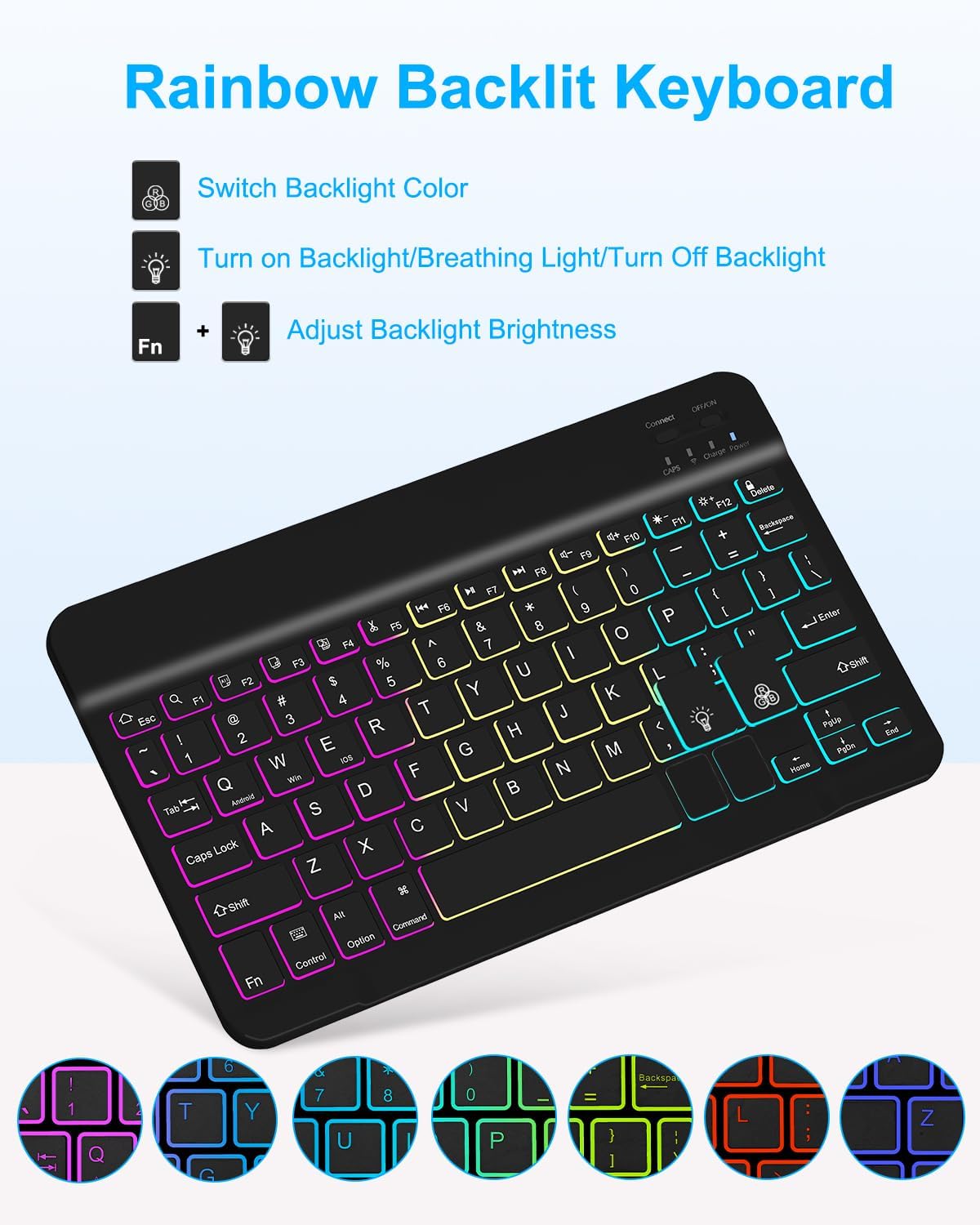 EAMPANG Case with Keyboard Mouse for iPad Air 11 inch M4 M3 M2/ Air 10.9 5th 4th Generation,Rainbow Backlit Detachable Keypad Rotatable Magnetic Cover with Pencil Holder for iPad Air 4 5 6 7 Gen Black