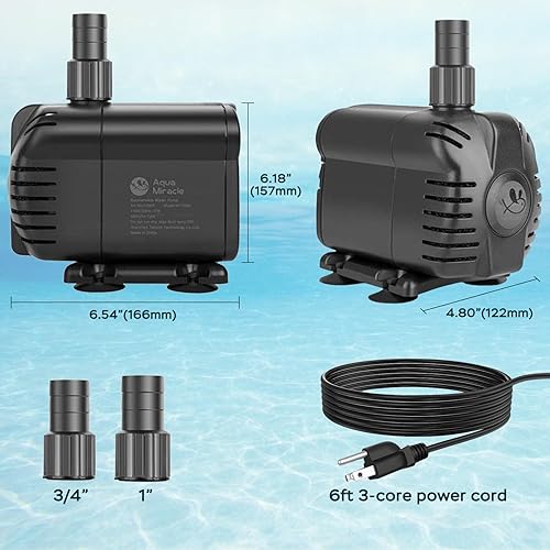 Miniatura 7 de AquaMiracle Bomba de agua sumergible de 1160 GPH con elevación de 11.5 pies de altura, bombas de acuario para pecera, fuente, cascada, estatua,