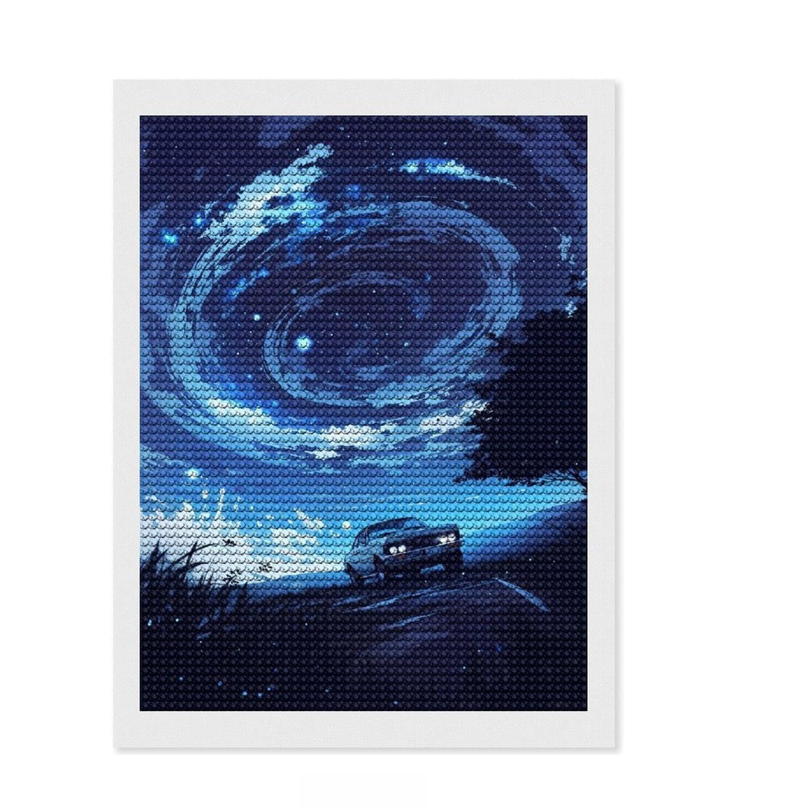 Junmoney Anime Wild Night Sky Full Drill Diamond Painting Kit 12"x16", Full Kit Included, Aesthetic Room Decor, for Family Craft Time