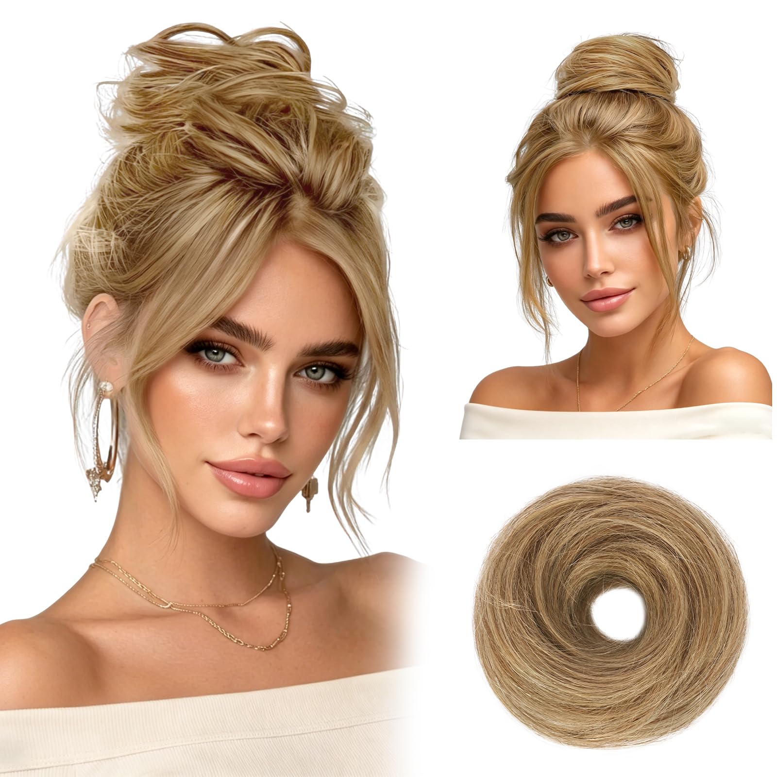 Photo 1 of RUWISS 100% Human Hair Bun Small Messy Bun Hair Piece, One Hairpiece Two Styles Mini Natural Looking Scrunchies Updo for Daily, Hair Buns for Women Ponytail Extension (12H24#)