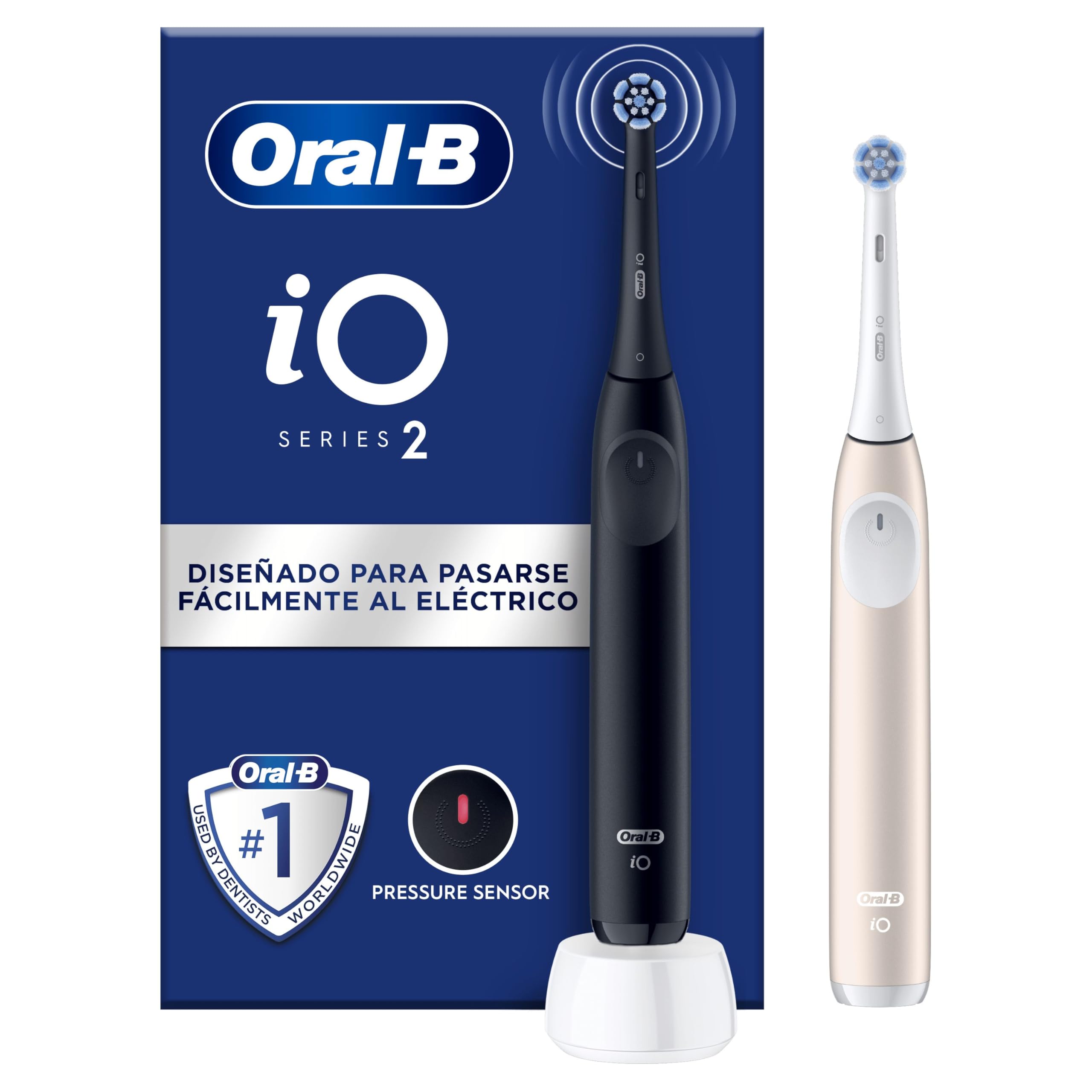 Oral-B iO 2 Pack de 2 Cepillos de Dientes Eléctricos Negro Noche y Rosa Suave, 2 Cabezales, 3 Modos De Cepillado, Sensor De Presión y Temporizador, Diseñados por Braun