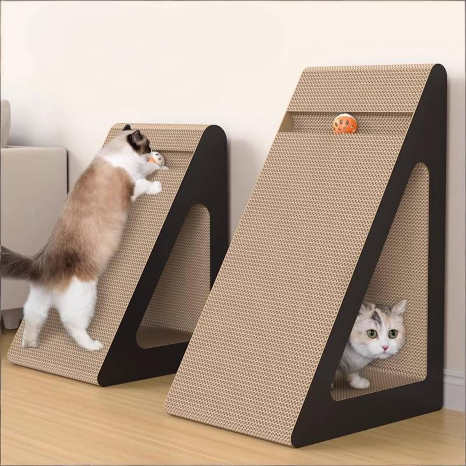 Kratzbrett Katzenhaus Kratzmöbel Katzenzubehör Kratzfläche aus Wellpappe mit Gemütlicher Rückzugsmöglichkeit für Haustierbesitzer Wohnzimmer Katzenpflege, Großes Hohles Dreieck Spleißmodell