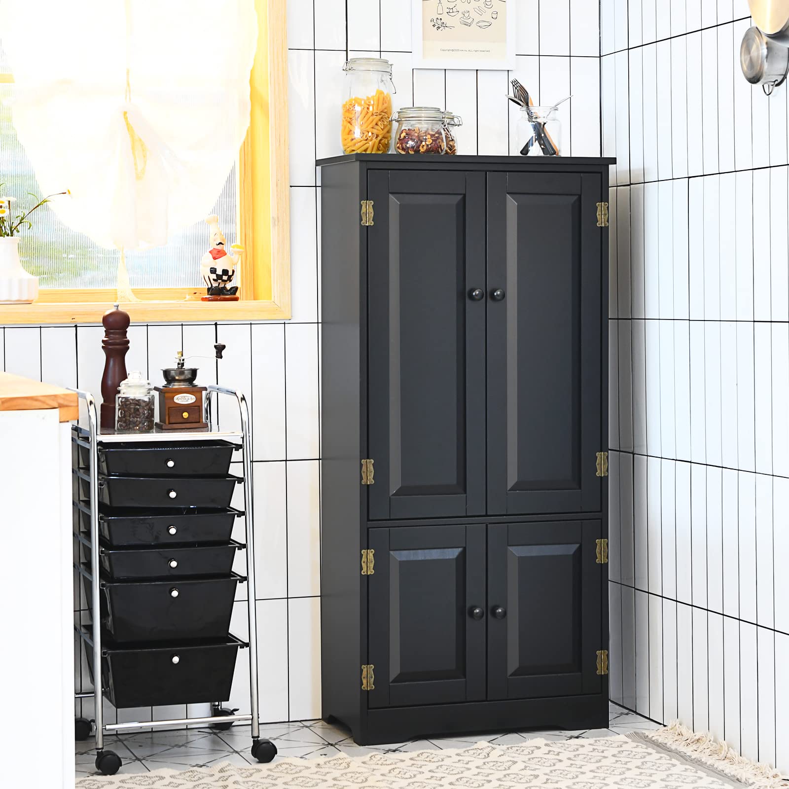 COSTWAY Armoire de Rangement Vintage en MDF avec 2 Étagères Réglables sur 5 Positions et Dispositif Anti-Dumping, 58,5 x 31,5 x 123 cm, pour Salon, Chambre, Bureau (Noir)