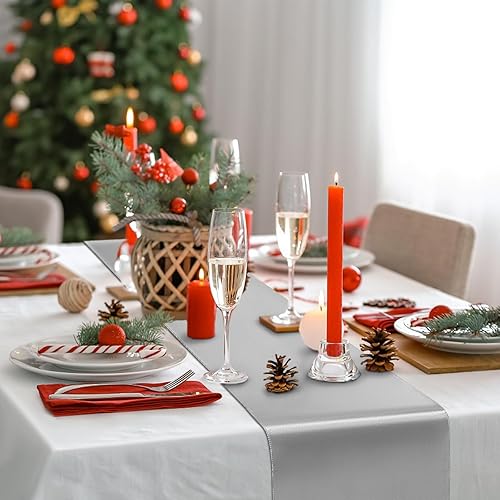 Miniatura 2 de Camino de mesa plateado de 12 x 108 pulgadas, paquete de 4 caminos de mesa de satén, camino de mesa suave para fiestas, bodas, banquetes, cumpleaños