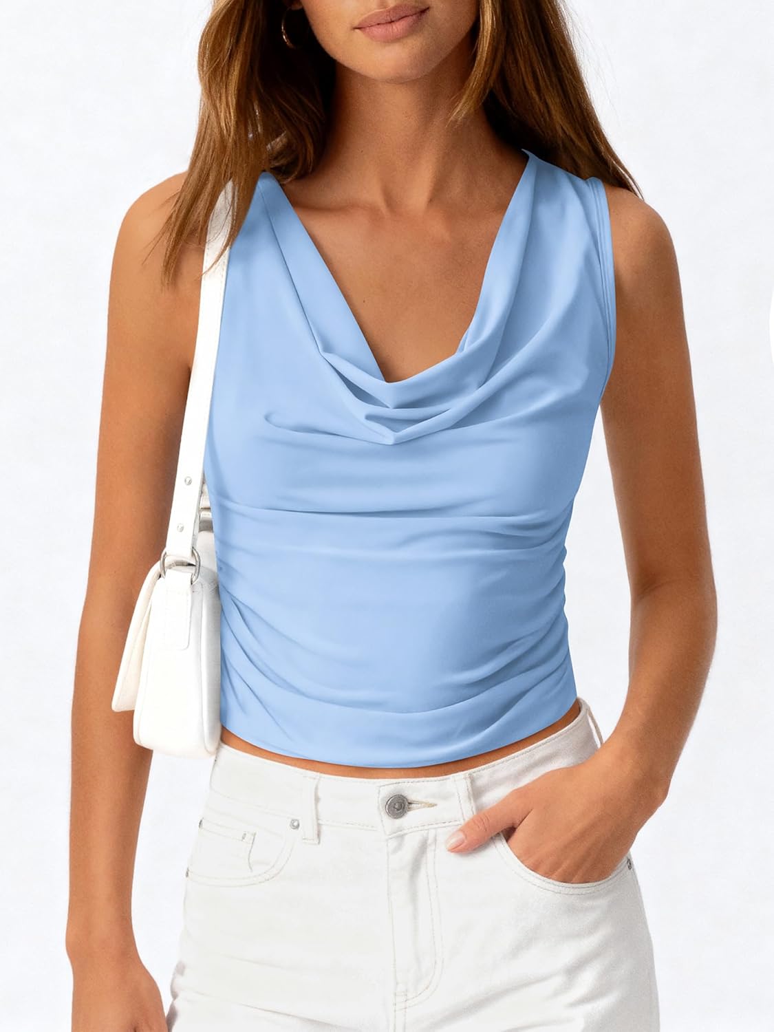 BTFBM Cowl Neck Tank Tops for Women 2026 Spring Summer Sleeveless Dressy Blouses Business Casual Outfits Going Out Top - Image 2