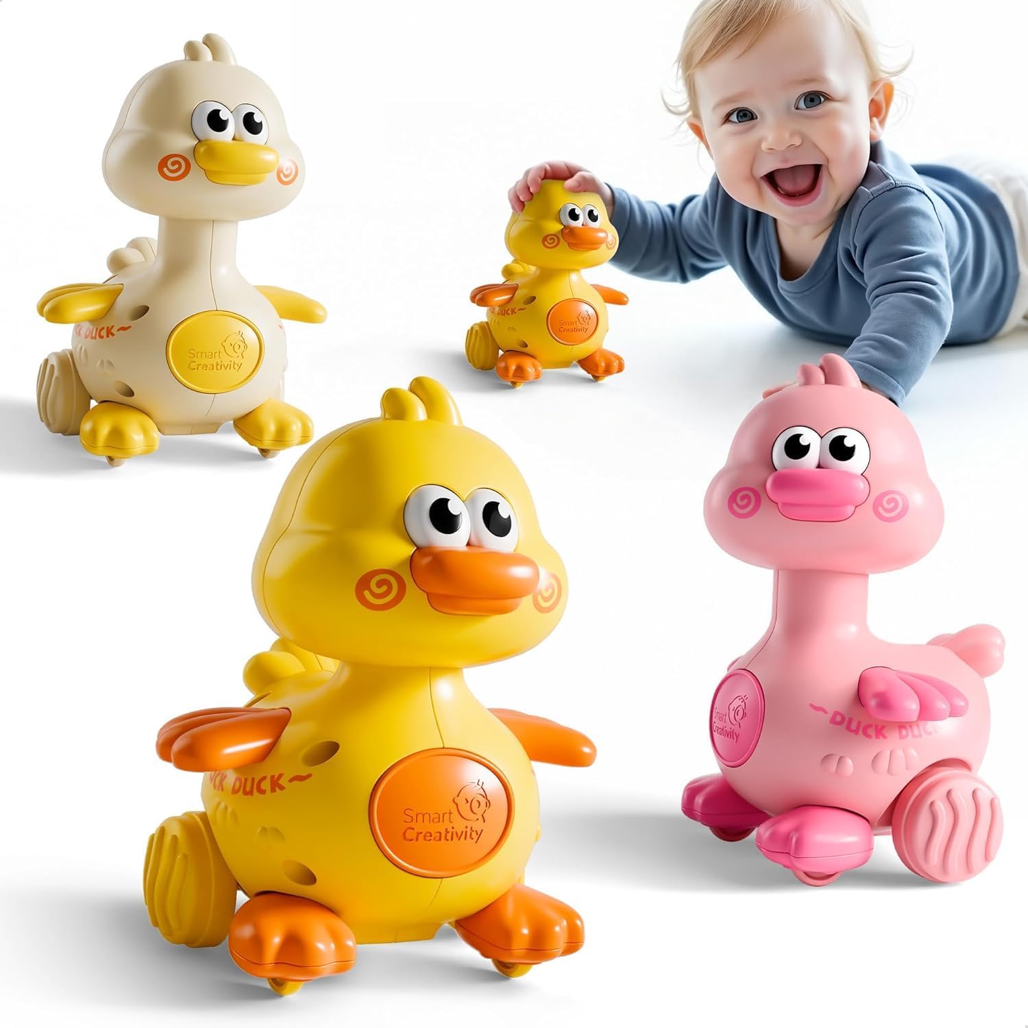 acrown Press to Go Duck Car Toy Baby Push Go Racing Cars, Infant Play, 1st Birthday Stocking Gift for 12-18-24 Months, 1 2 3 One Yrs Old Boys Girls Child Kids(Press Duck Big)