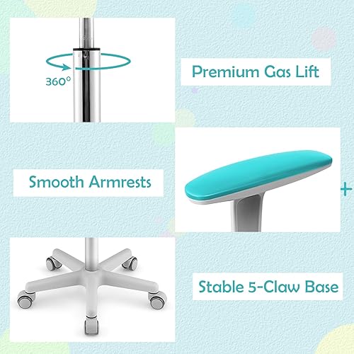 Miniatura 7 de HONEY JOY Silla de escritorio para niños, silla de estudio para niños de altura ajustable, silla giratoria de malla para estudiantes, ruedas