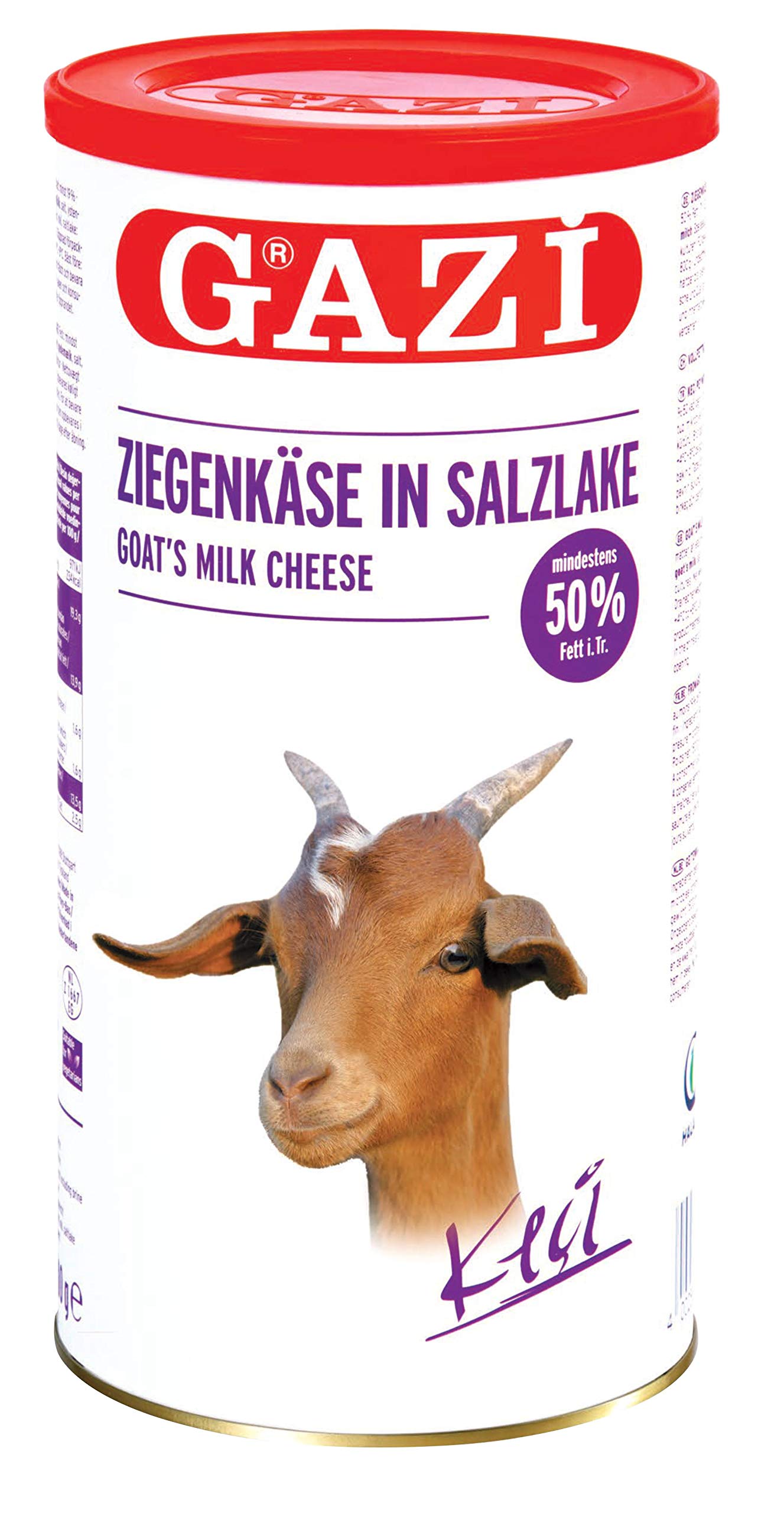 Gazi Ziegenkäse in Salzlake - 7x 800gramm Metalldose - Ziege Ziegen Käse Keci peyniri Goat Cheese 50% Fett i.Tr. 100% Ziegenmilch mild Salzlake mikrobielles Lab vegetarisch Halal glutenfrei
