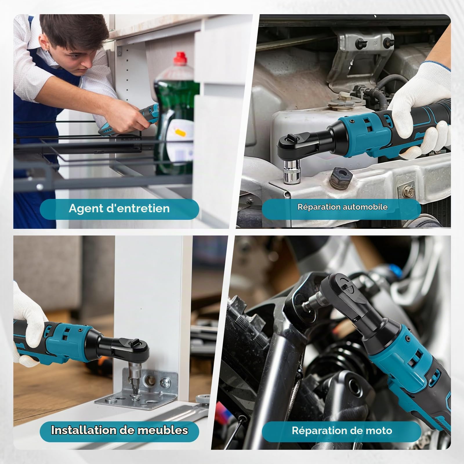 Clé à cliquet sans fil 3/8" compatible avec Makita 18 V, cliquet électrique avec adaptateur 1/4" et adaptateur 1/2", 280 tr/min, 80 Nm, cliquet à chocs électrique pour l'entretien du vélo et de la