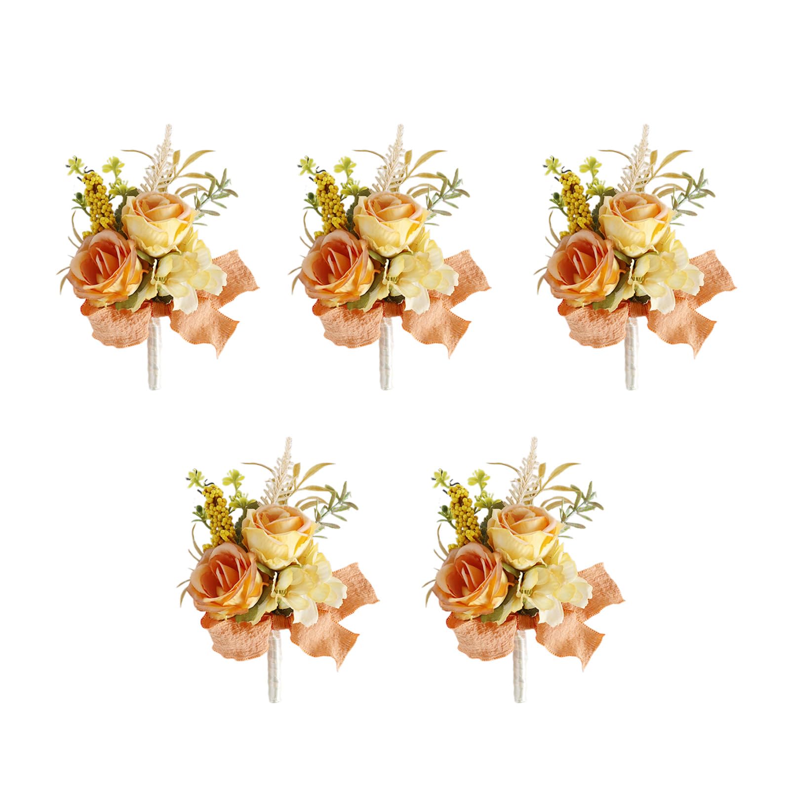 carotoe 5Pcs Artificial Rose Boutonniere for Wedding Ceremony Anniversary, Dinner Party, Rose Corsages Wristband Champagnes Pin