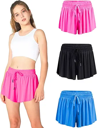 Girls Butterfly Shorts Womens Flowy Shorts 2-in-1 Youth Butterfly Skirts with Spandex Liner
