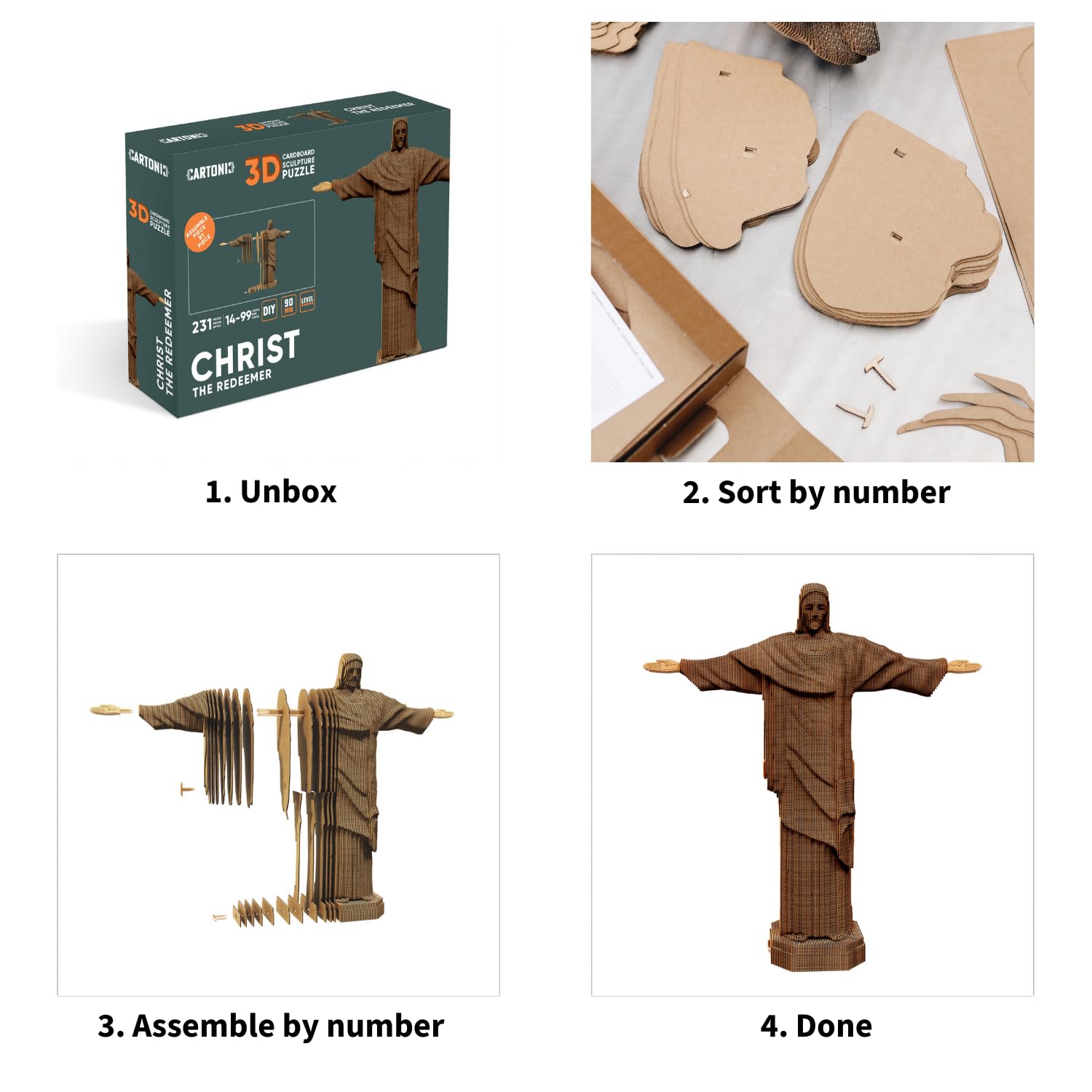 Statua Chrystusa Odkupiciela - Konstruktor kartonów 3D - Model wymiarowy - Prezent dla dorosłych i dzieci - Postać architektoniczna - Zestaw puzzli