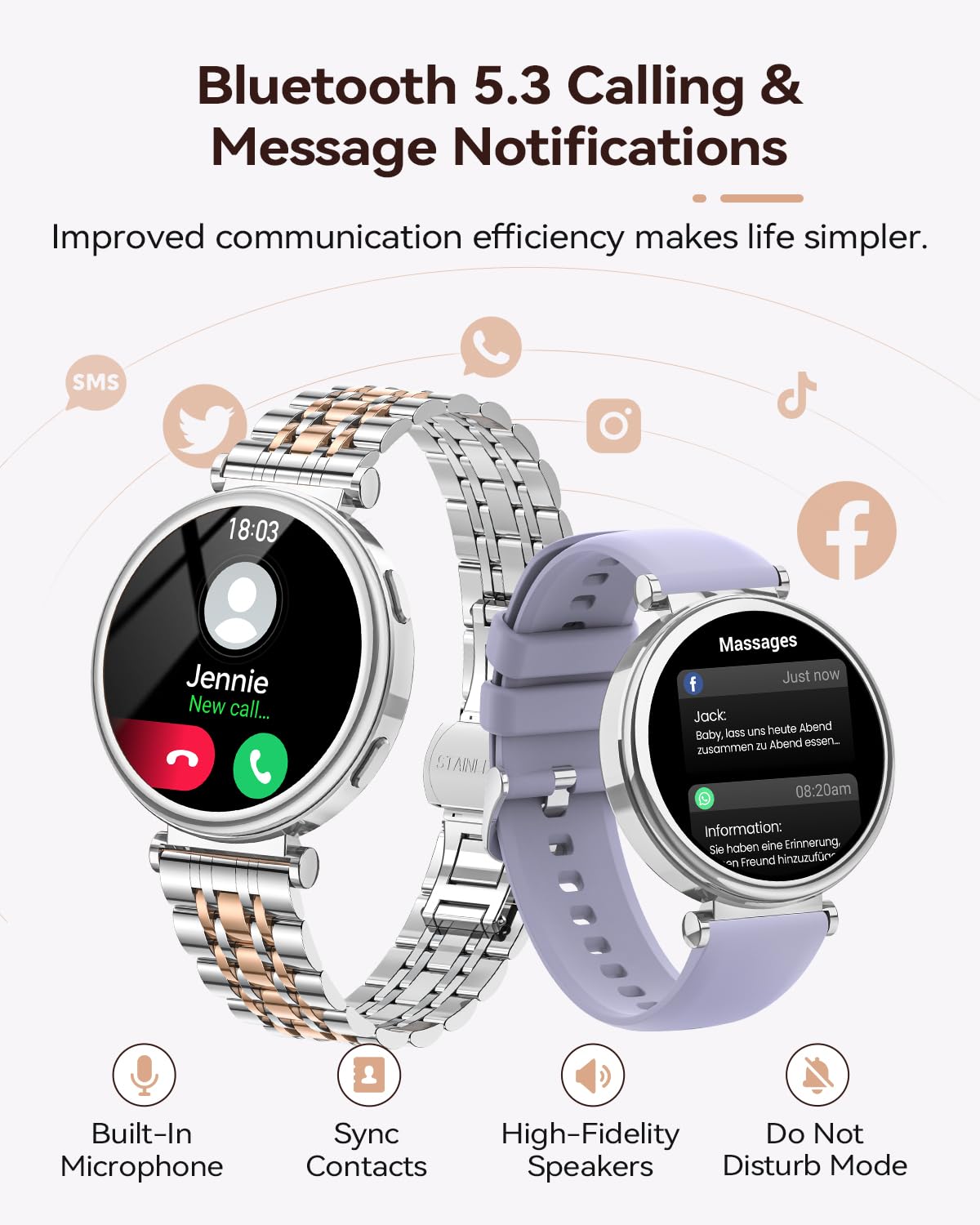 SWGOTA Smartwatch Donna con Chiamate, 1.27" Orologio Smartwatch con Fisiologia Femminile, 24H Cardiofrequenzimetro SpO2 Sonno, 120+ Sports Smart Watch Rotondo per Android iOS, Regalo Donna Argento Oro