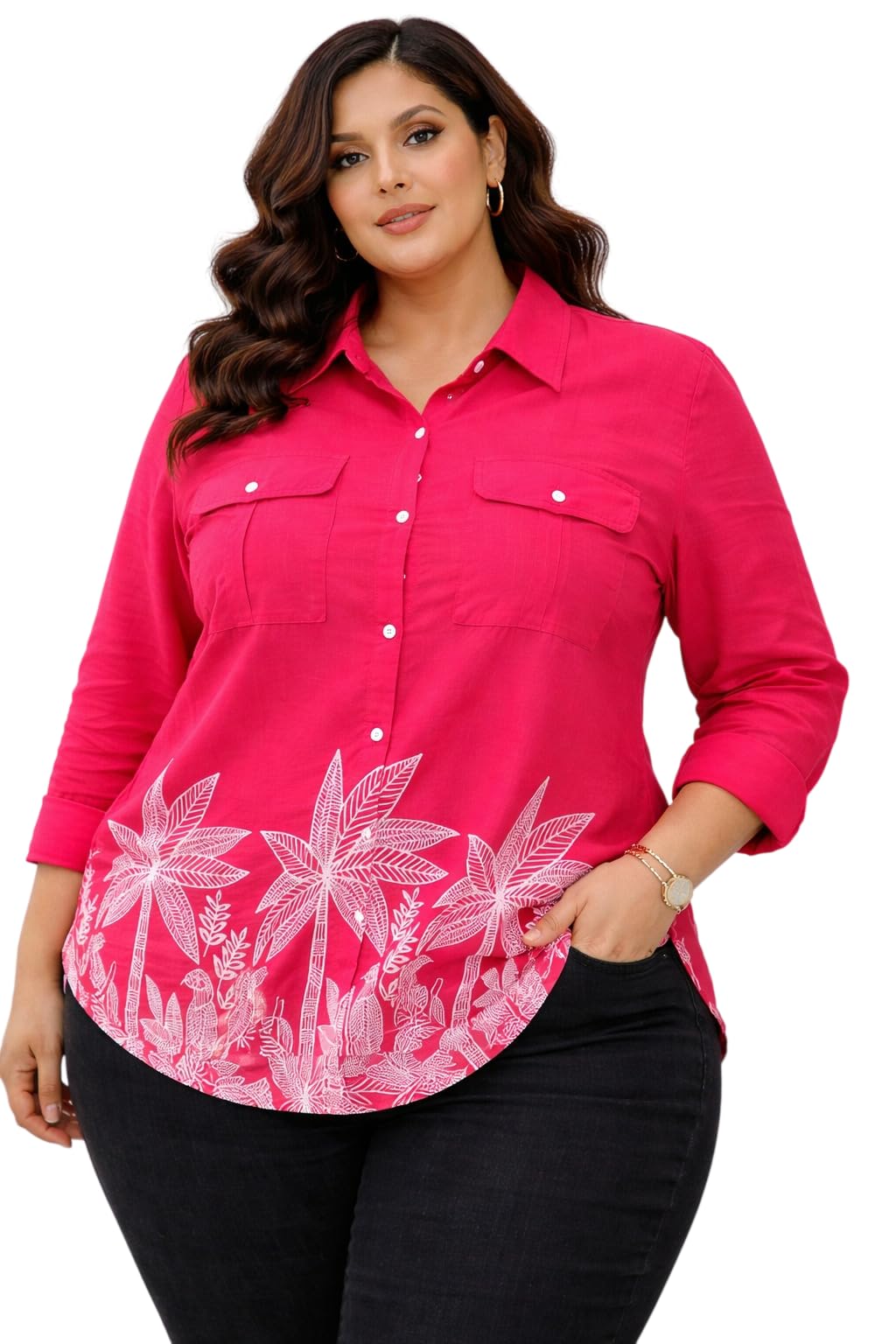 Women's Floral Printed Casual Plus Size Shirt | Full Sleeve Button Down Collared Shirt | Comfortable Oversized Fashion Clothing for Office, Travel, Vacation, Holiday, Party-picture-28