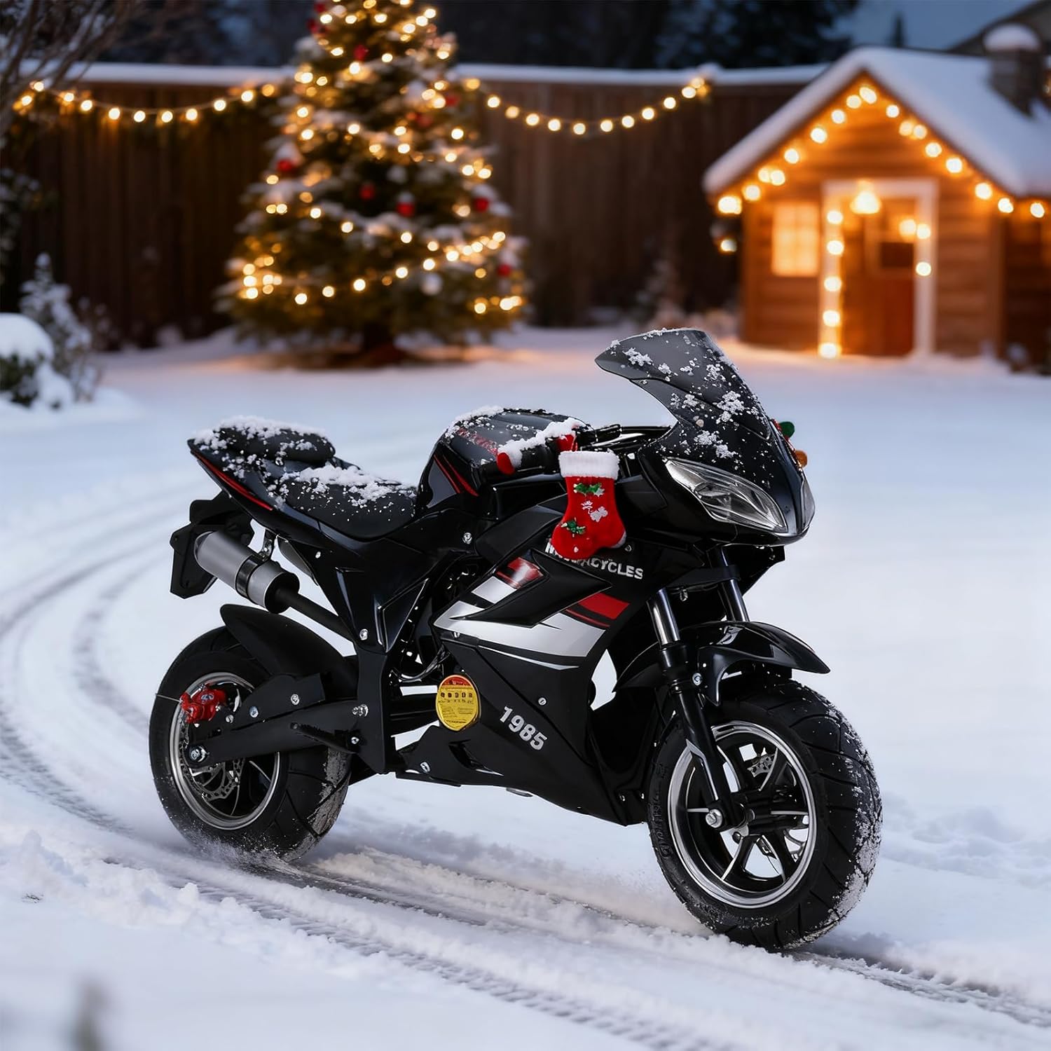 Pocket Rocket Motorcycle, 49cc 4-Stroke 8 Inch Wheels Mini Motorcycle, Gas Pocket Motorbike with Front Rear Disc Brakes, Dual Headlights Black