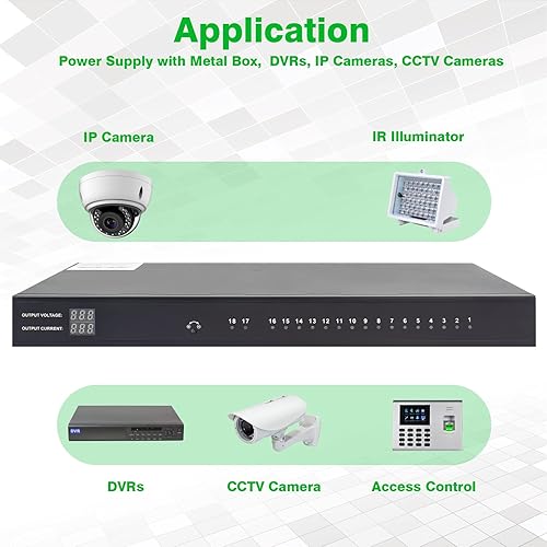 Miniatura 3 de Caja de alimentación distribuida CC de montaje en rack de 1U 18 canales DC 12V 20 Amp Reset Fusible de restablecimiento, cable de alimentación de CA