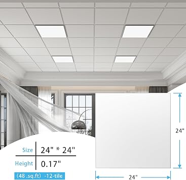 MODCART Drop Ceiling Tiles, Smooth White PVC Ceiling Panel 24 x 24in, Fire Rated Reusable & Waterproof Washable, High-Grade PVC to Prevent Breakage - Package of 12 Tiles