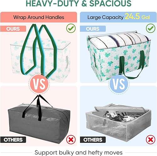 Miniatura 4 de BALEINE Paquete de 6 bolsas de mudanza de gran tamaño con asas reforzadas, bolsa de almacenamiento resistente para ropa, suministros de mudanza