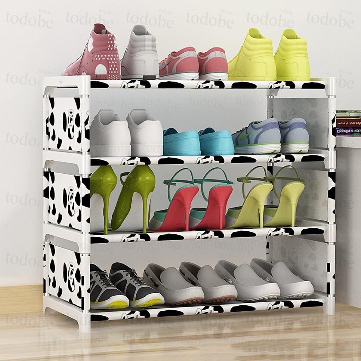 Étagère à chaussures blanche à 4 niveaux : meuble de rangement amovible en tissu pour entrée