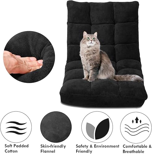 Miniatura 5 de LDAILY Silla de suelo de 14 posiciones, silla de juegos ajustable con fuerte apoyo de respaldo, cojín acolchado, sofá reclinable plegable, ideal