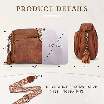 KITEVIUN Vegan Leather Crossbody Bags for Women Butterfly Crossbody Purses Lightweight Women's Shoulder Handbag with Tassel