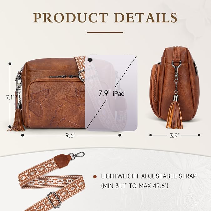 KITEVIUN Vegan Leather Crossbody Bags for Women Butterfly Crossbody Purses Lightweight Women's Shoulder Handbag with Tassel