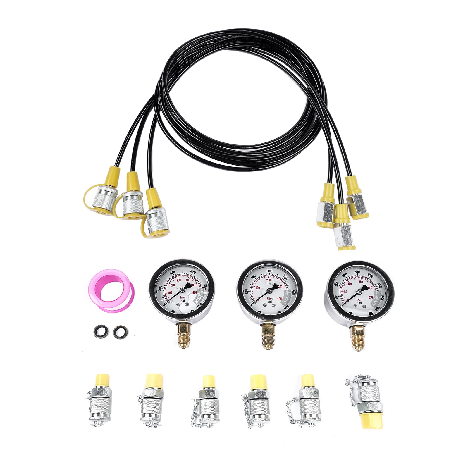 Hydraulic Pressure Test Kit 25/40/60MPa mit 6 Kupplungen, 304 Edelstahl Hydraulik-Messgeräte-Set für Bagger & Baumaschinen, inklusive Schlauchkupplungen und Messgerät für Hydraulik-Testgeräte