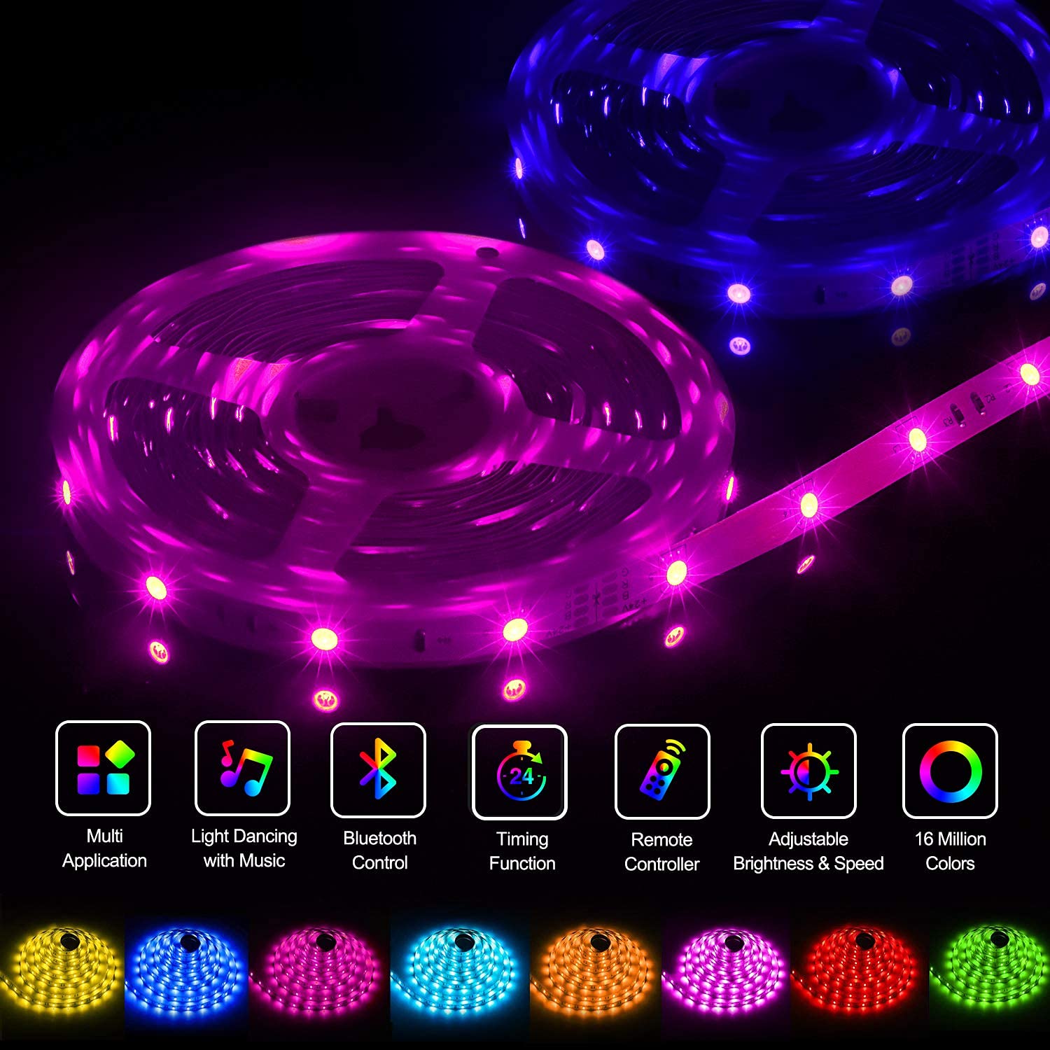 Bonve Pet LED Strip Lights 12M RGB Colour Changing LED Lights with