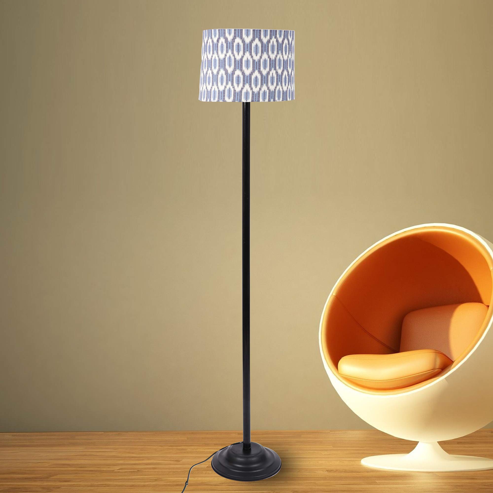 tu casa Floor Lamps Black Metal Base with Blue/Black Cotton (Ikat Print) Shades for Home Décor, Bedrooms, Living Room, Gifting, Diwali Decoration, Dining Space, Study Room, Restaurants (H-56.5")-picture-25