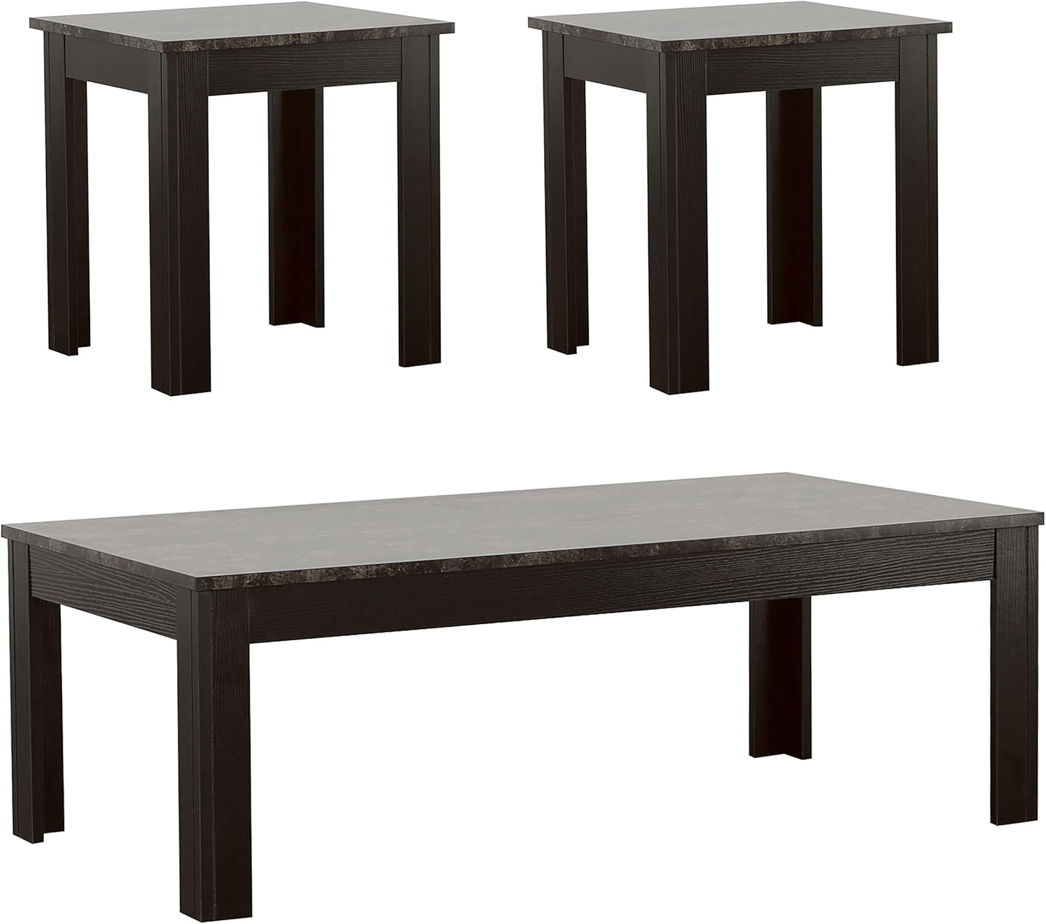 Coaster Home Furnishings - Rhodes - 3-Piece Wood Coffee Table Set with Faux Marble Top, Square Legs and Angled Corners - Living Room - Gray - 700375