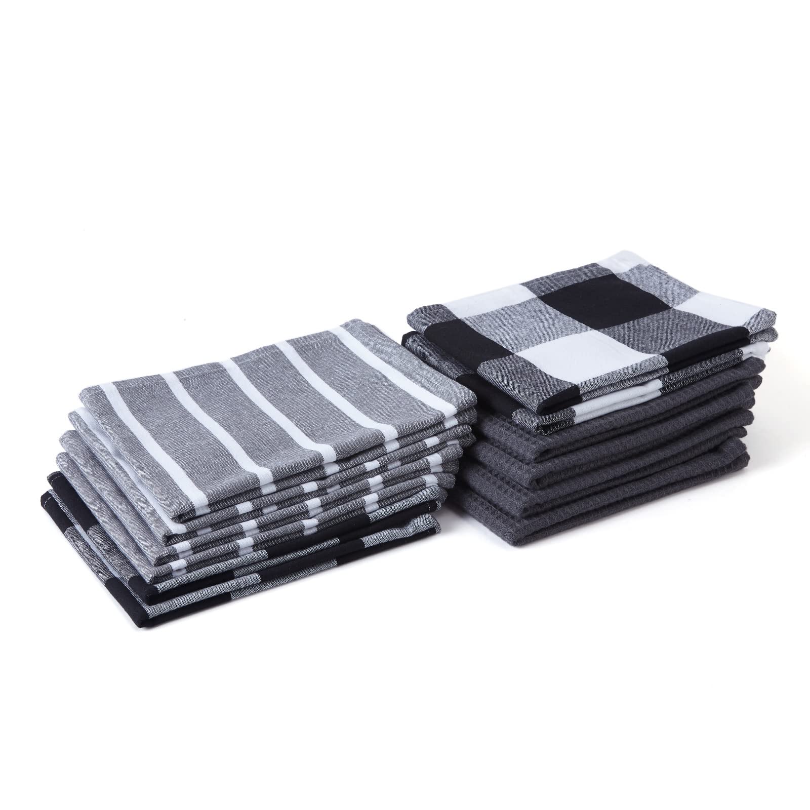 Encasa XO Paños y paños de Cocina de algodón Gris | Toalla de té de Tejido Plano y Tipo gofre | Juego de paños de Cocina | 70x45 cm | Reutilizable y de Secado rápido