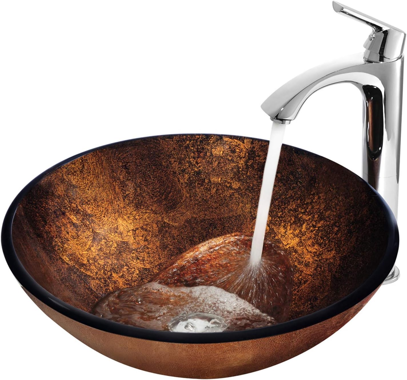 VIGO 17" L -17" W -12" H Giovanni Glass Round Vessel Sink Set in Golden Brown with Faucet and Drain -VGT110