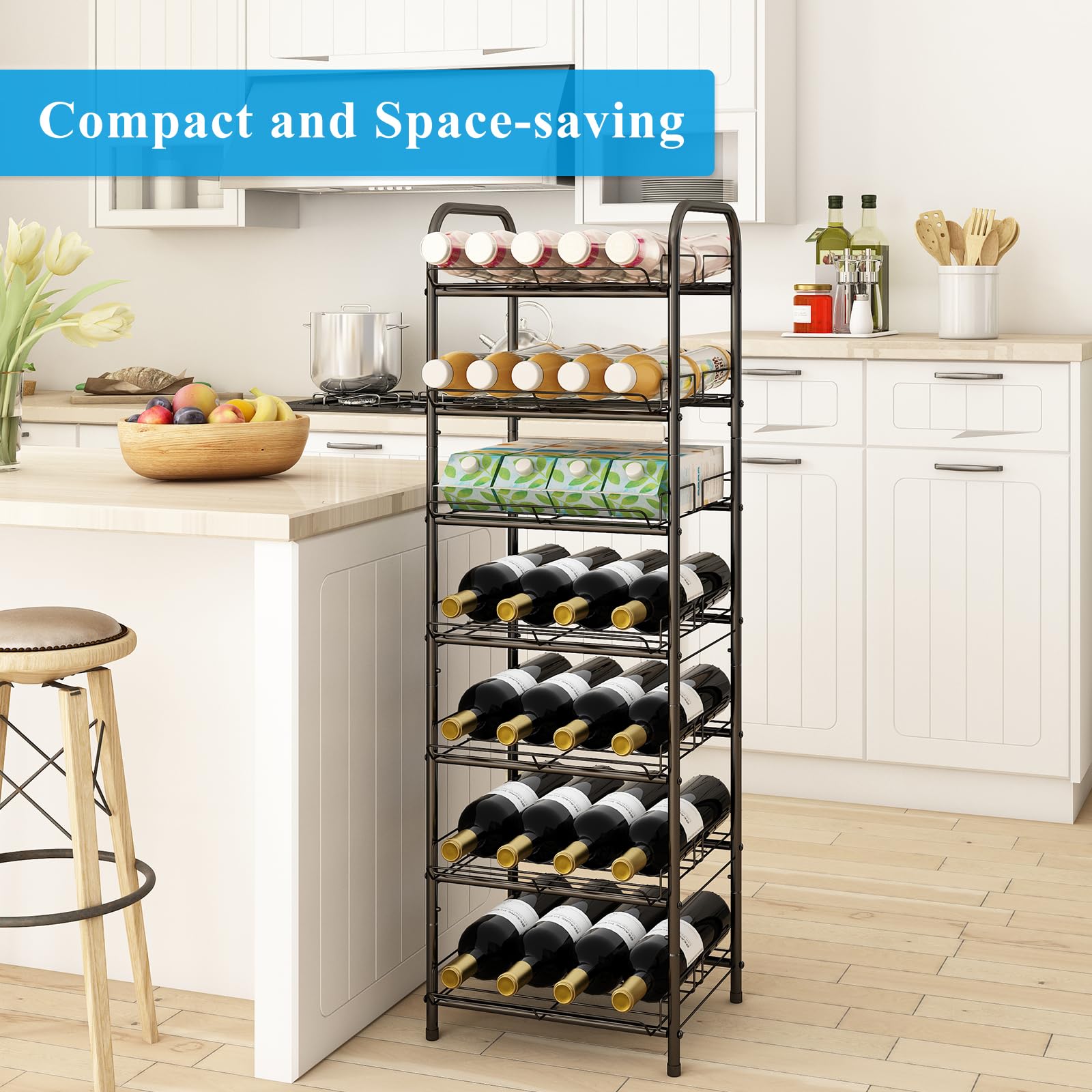 Smusei Organizer Verticale Per Bottiglie 5 Ripiani, Metallo Bronzo, 34x33x77 Cm – Per Cucina E Dispensa - 5