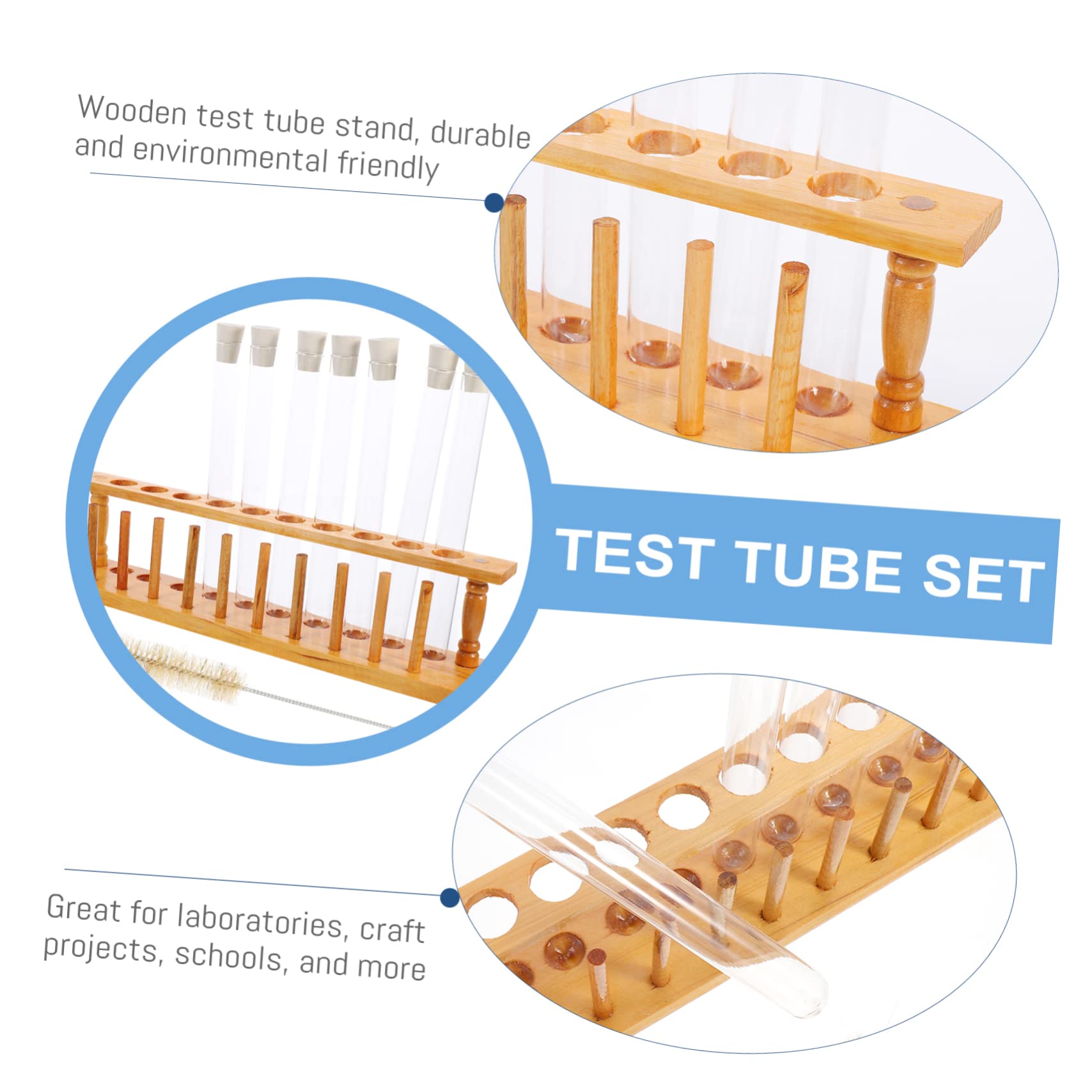 1 Juego tubo de ensayo moderno rejilla para tubos laboratorio transparente equipo de experimento de química kit experimentos tripe tubos de ensayo con tapa tubos con tapa de madera