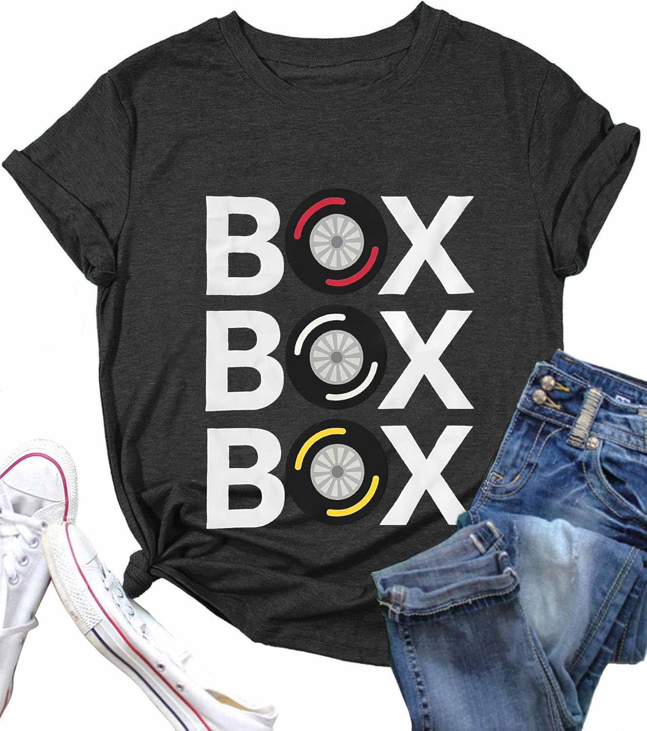 Race Day Shirt for Women Box Box Box Graphic T-Shirt Short Sleeve Car Racing Tee Tops