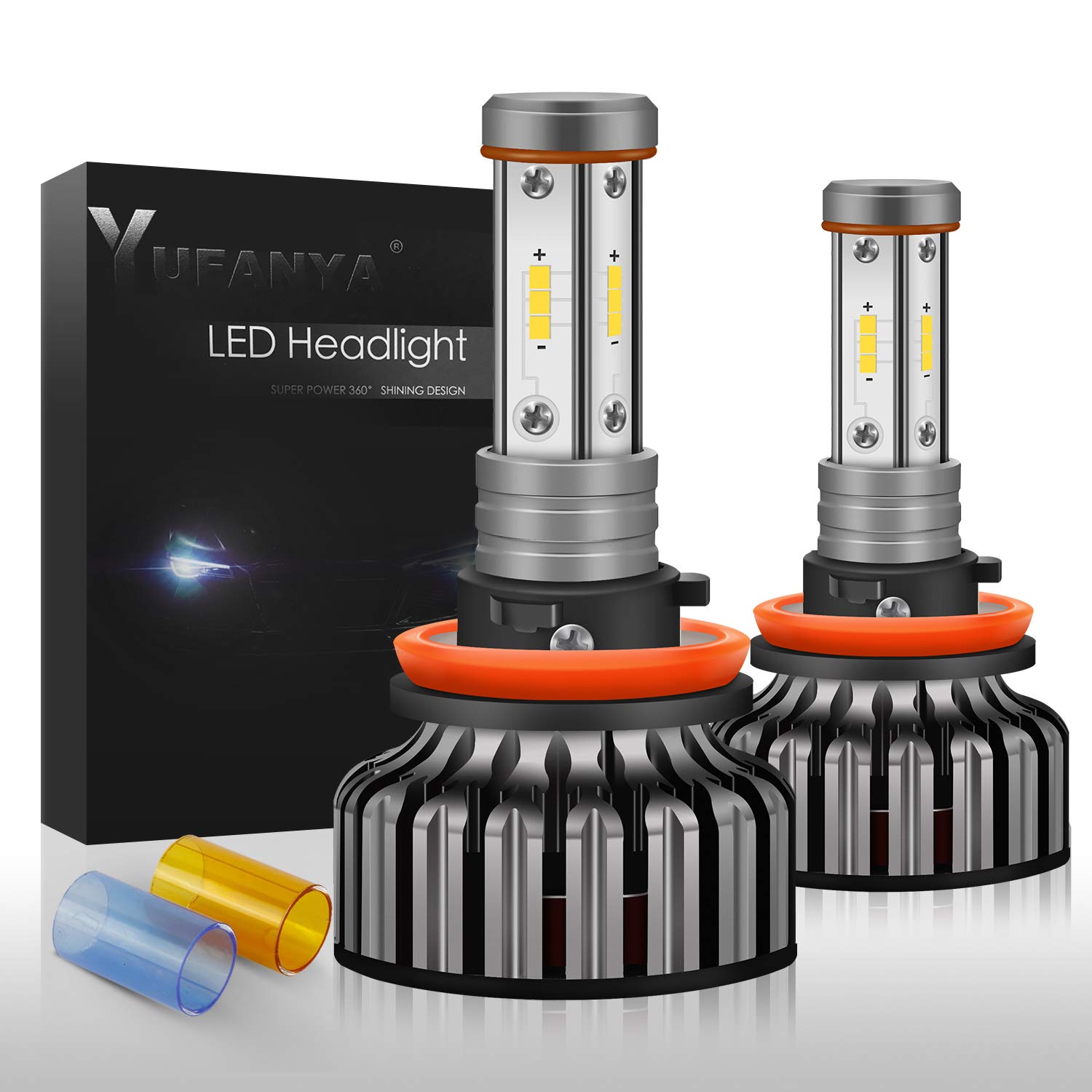 H11 LED Headlight Bulb Conversion Kit-3000K Yellow/6000K White/8000K Blue 24XCSP 100W 12,000LM-YUFANYA Canbus Ready H11 H8 H9 Extremely Bright Headlights For High Beam/low Beam/Fog lamp(Ultra Version)