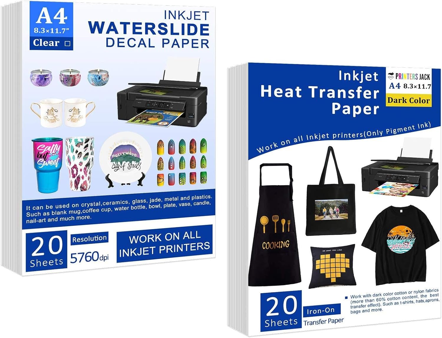 Save 10% on 8.3x11.7" Dark Fabric Transfer Paper and Water Slide Decal Paper